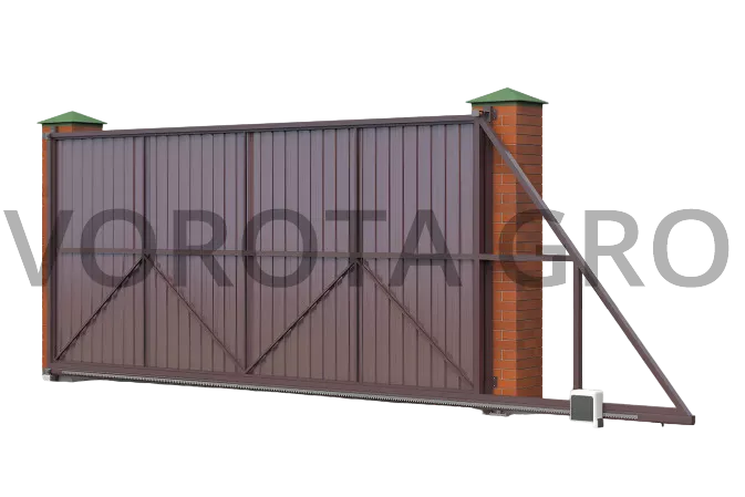 Откатные ворота на винтовых сваях Doorhan с кирпичными столбами для дома 3700x2000