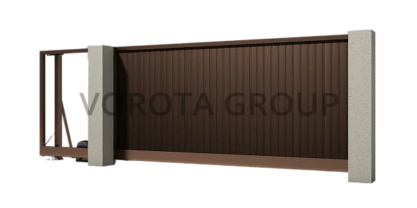 Откатные ворота Алютех из сэндвич-панелей 3800x2200