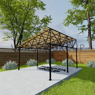 Треугольный навес желтого цвета, сотовый поликарбонат 6500*7000