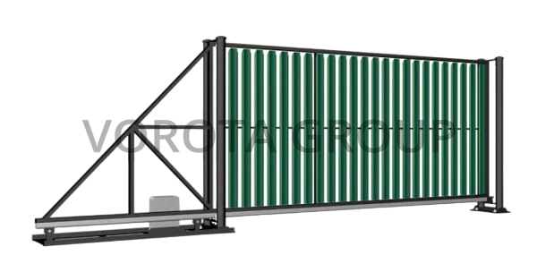 Откатные ворота Alutech из штакетника 3300x2300