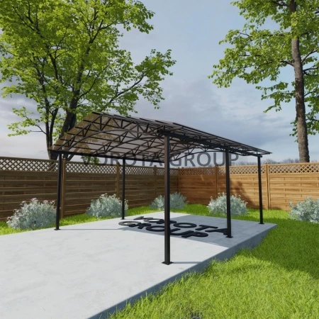 Двухскатный навес с арочным основанием коричневого цвета, монолитный поликарбонат 6500*6000
