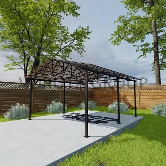 Двухскатный навес коричневого цвета, сотовый поликарбонат 6500*8000