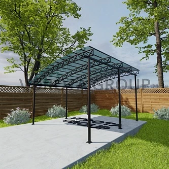 Полуарочный навес бирюзового цвета, монолитный поликарбонат 6500*12000