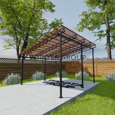 Односкатный навес янтарного цвета, сотовый поликарбонат 6500*12000